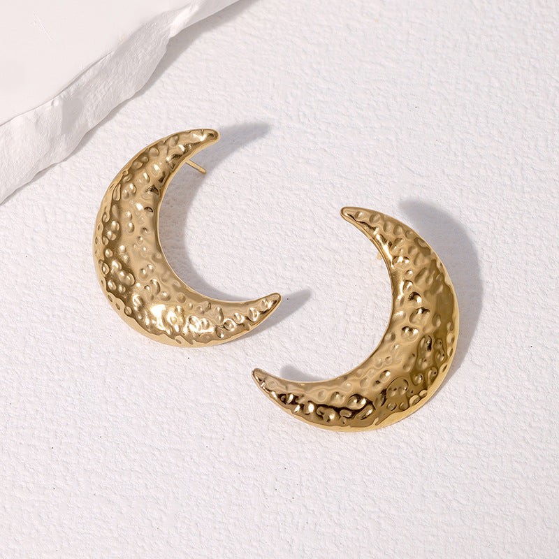 Textured Moon Statement Stud Earring - Demifine 18KT Gold Plated