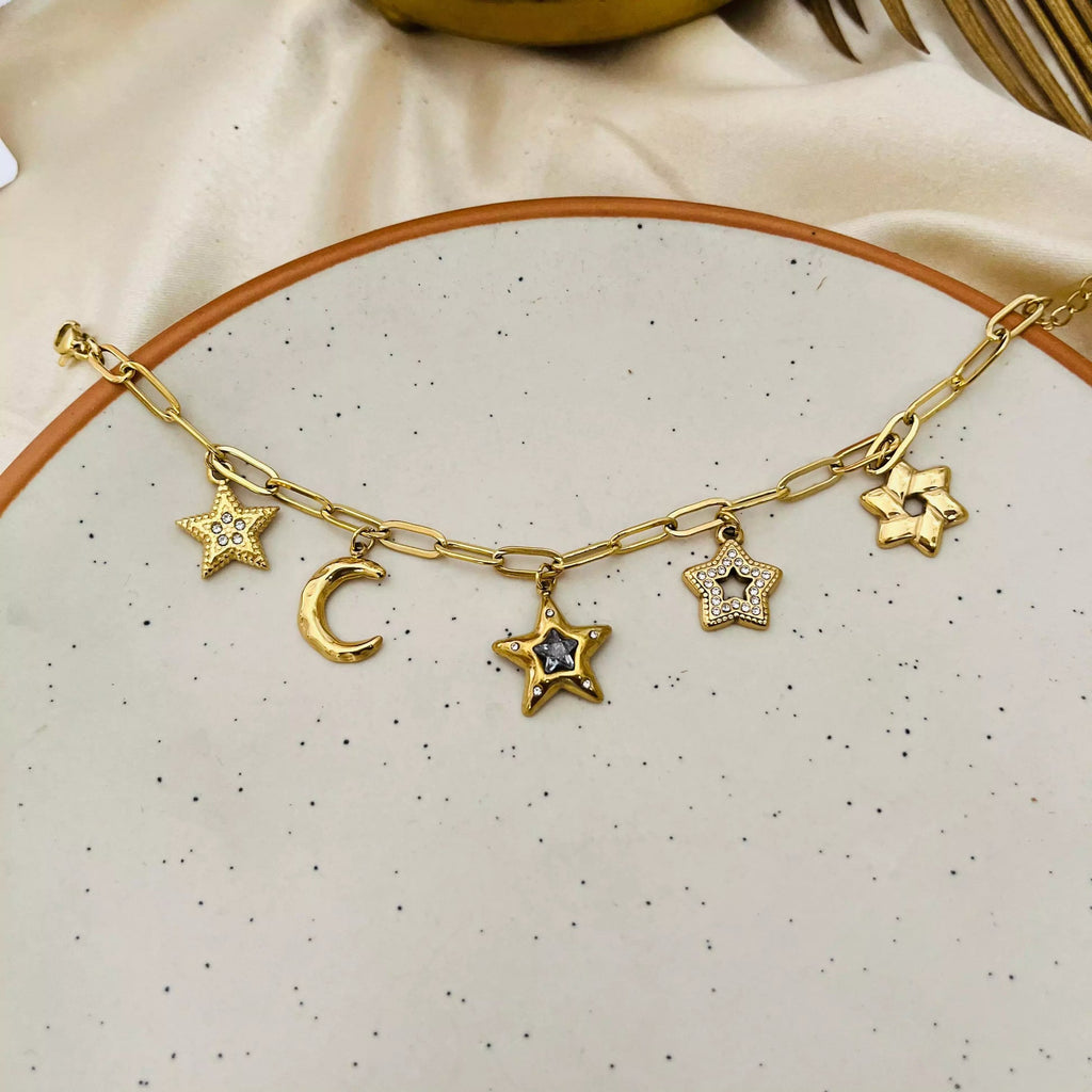 Entire Constellation Moon, Star Charms Bracelet - Demifine 18KT Gold Plated