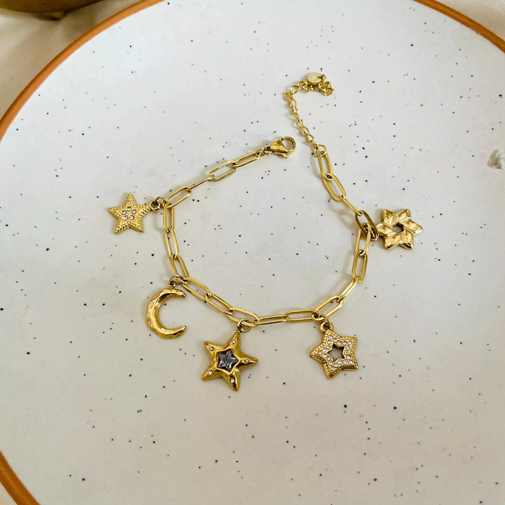 Entire Constellation Moon, Star Charms Bracelet - Demifine 18KT Gold Plated