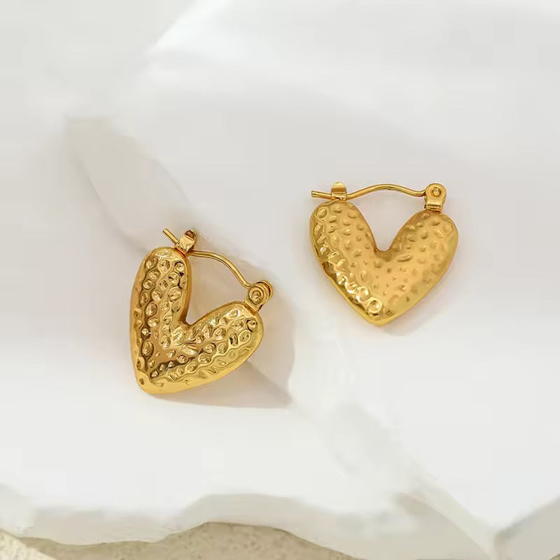 hammered heart hoop Earring - Demifine 18KT Gold Plated