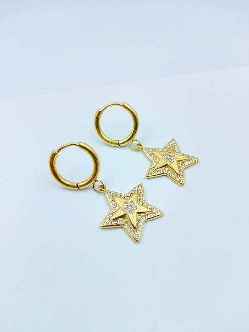 18KT Gold Plated Demifine Celestial Star Drop Earring-