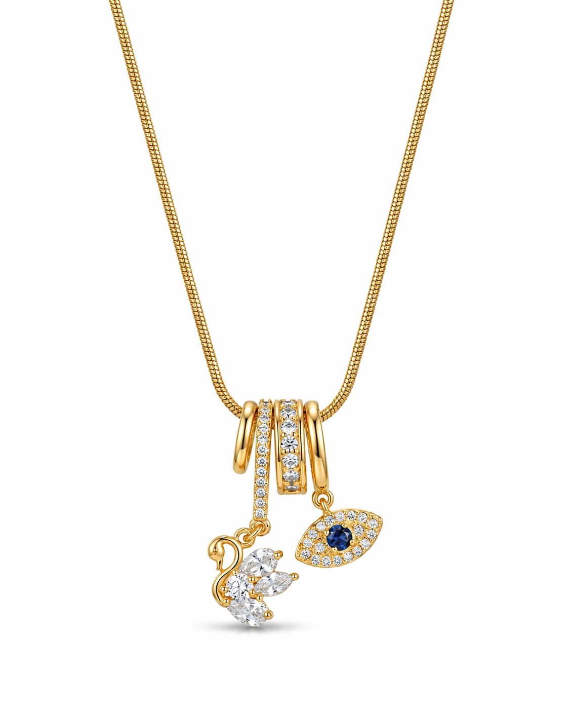 Swan Evileye Charms Pendant - 18KT Gold Plated