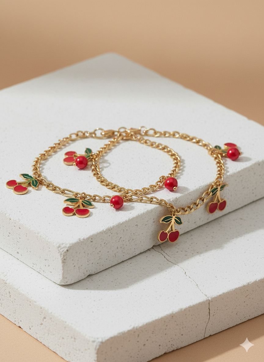 Cherry on Top Multicharm Bracelet - Demifine 18KT Gold Plated