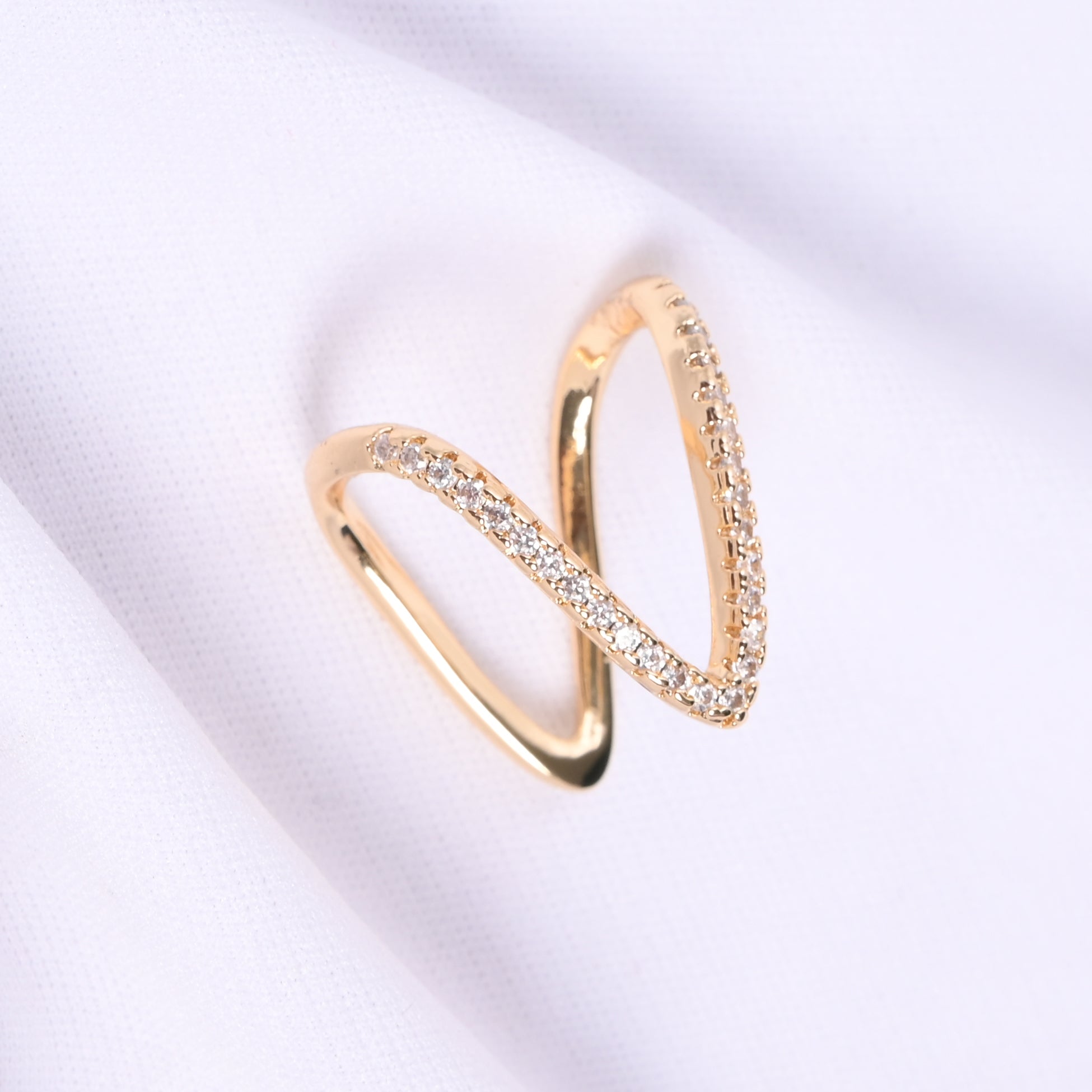 Vanki Cubic Zirconia Studded Ring - 18KT Gold Plated