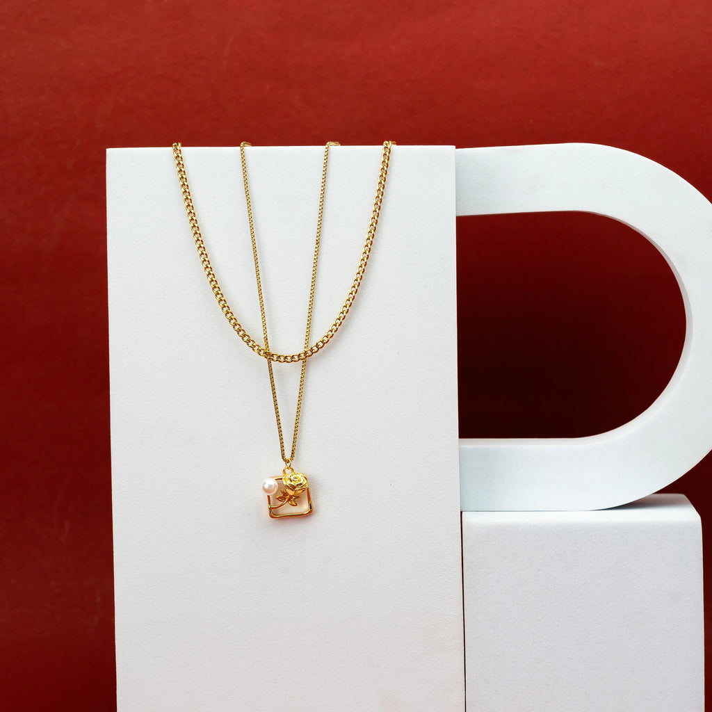 Perlaire Rose Multilayer Pendant -18KT Gold Plated