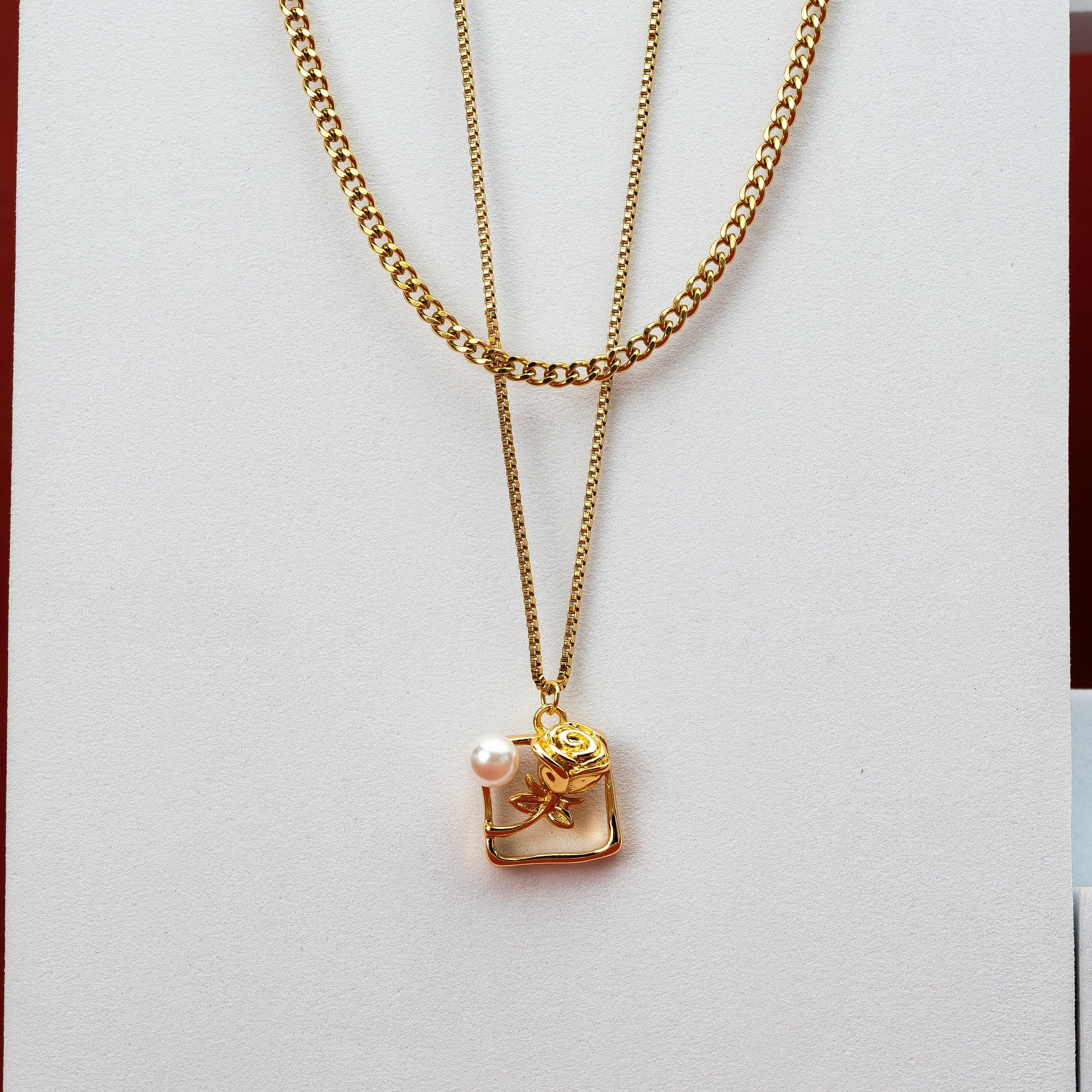 Perlaire Rose Multilayer Pendant -18KT Gold Plated