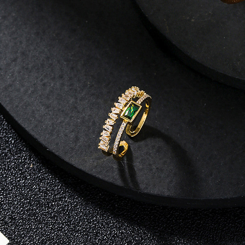 Alicia Emerald CZ Ring - 18KT Gold Plated