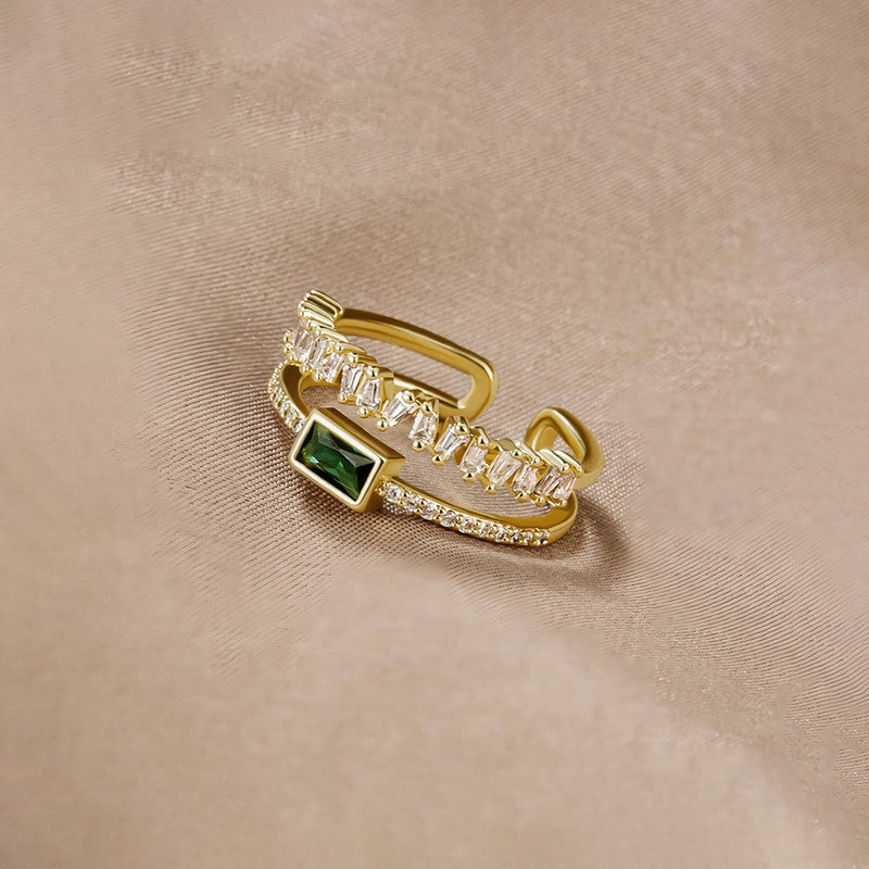 Alicia Emerald CZ Ring - 18KT Gold Plated