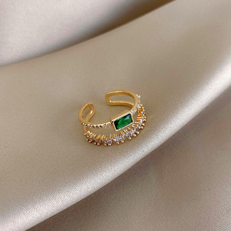Alicia Emerald CZ Ring - 18KT Gold Plated