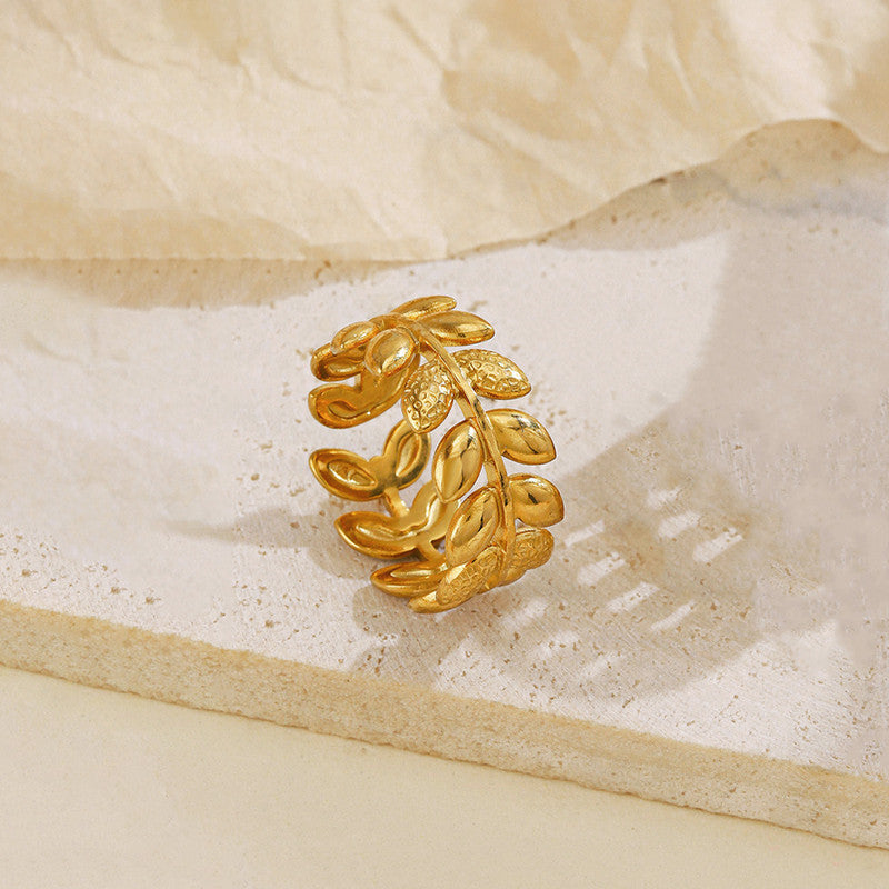 Botanical Grace Zirconia Studded Ring - Demifine 18KT Gold Plated