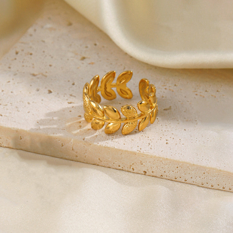 Botanical Grace Zirconia Studded Ring - Demifine 18KT Gold Plated