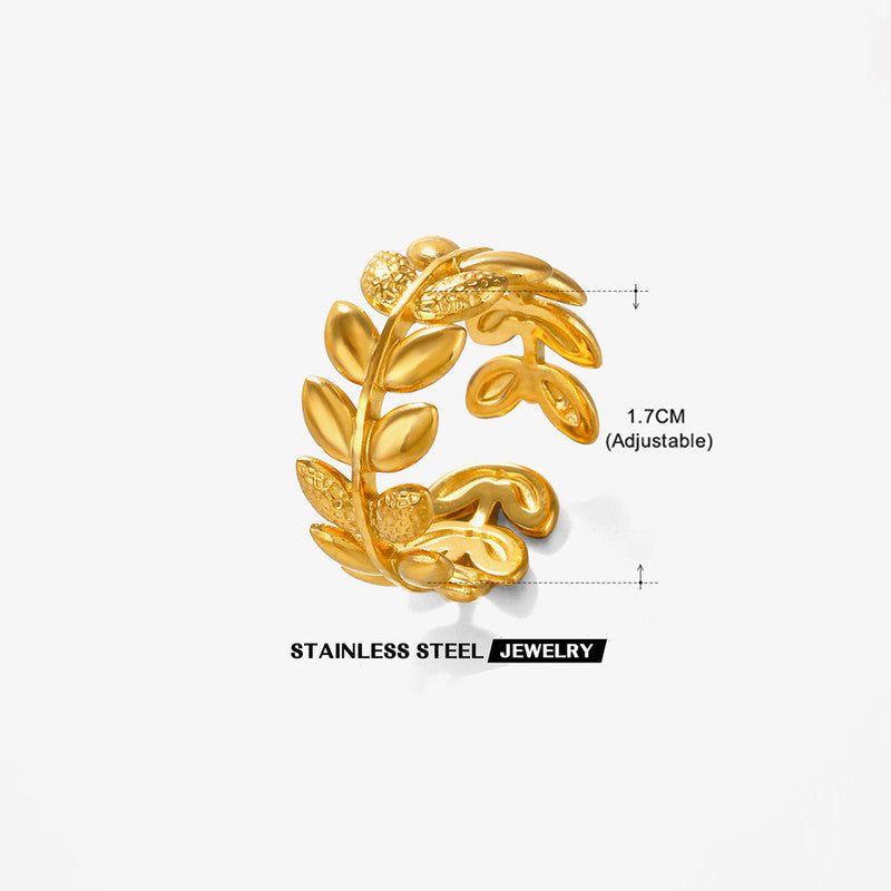 Botanical Grace Zirconia Studded Ring - Demifine 18KT Gold Plated
