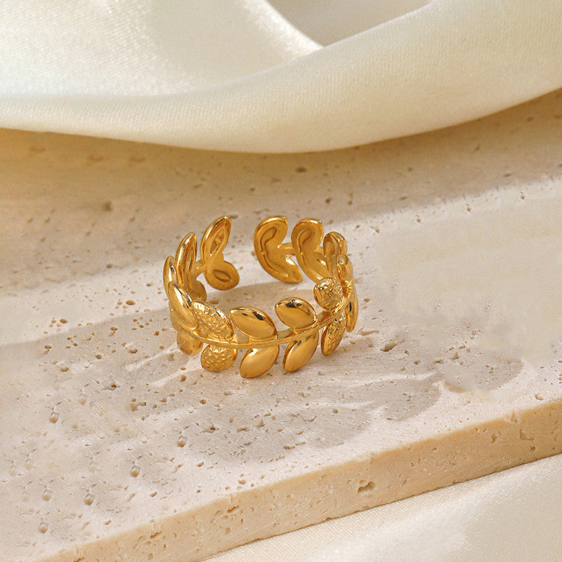 Botanical Grace Zirconia Studded Ring - Demifine 18KT Gold Plated
