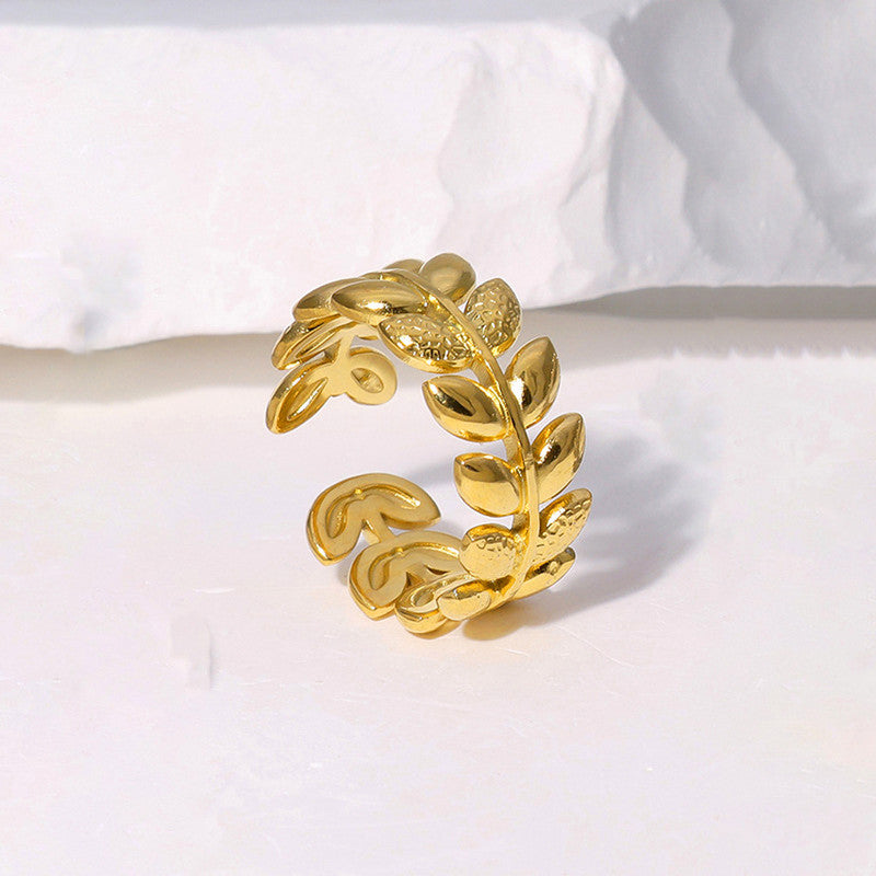 Botanical Grace Zirconia Studded Ring - Demifine 18KT Gold Plated
