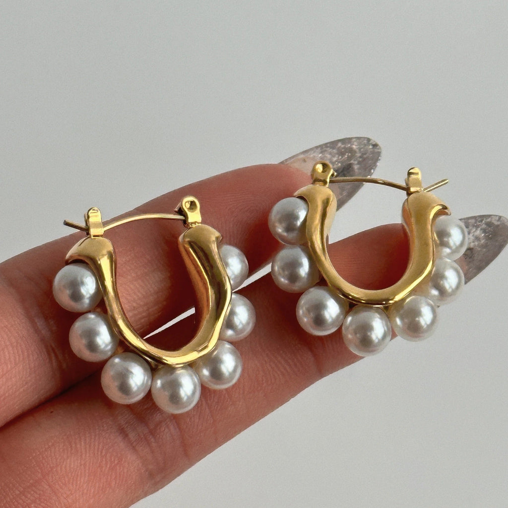 Pearl Drop Hoop Earrings - Demifine 18KT Gold Plated