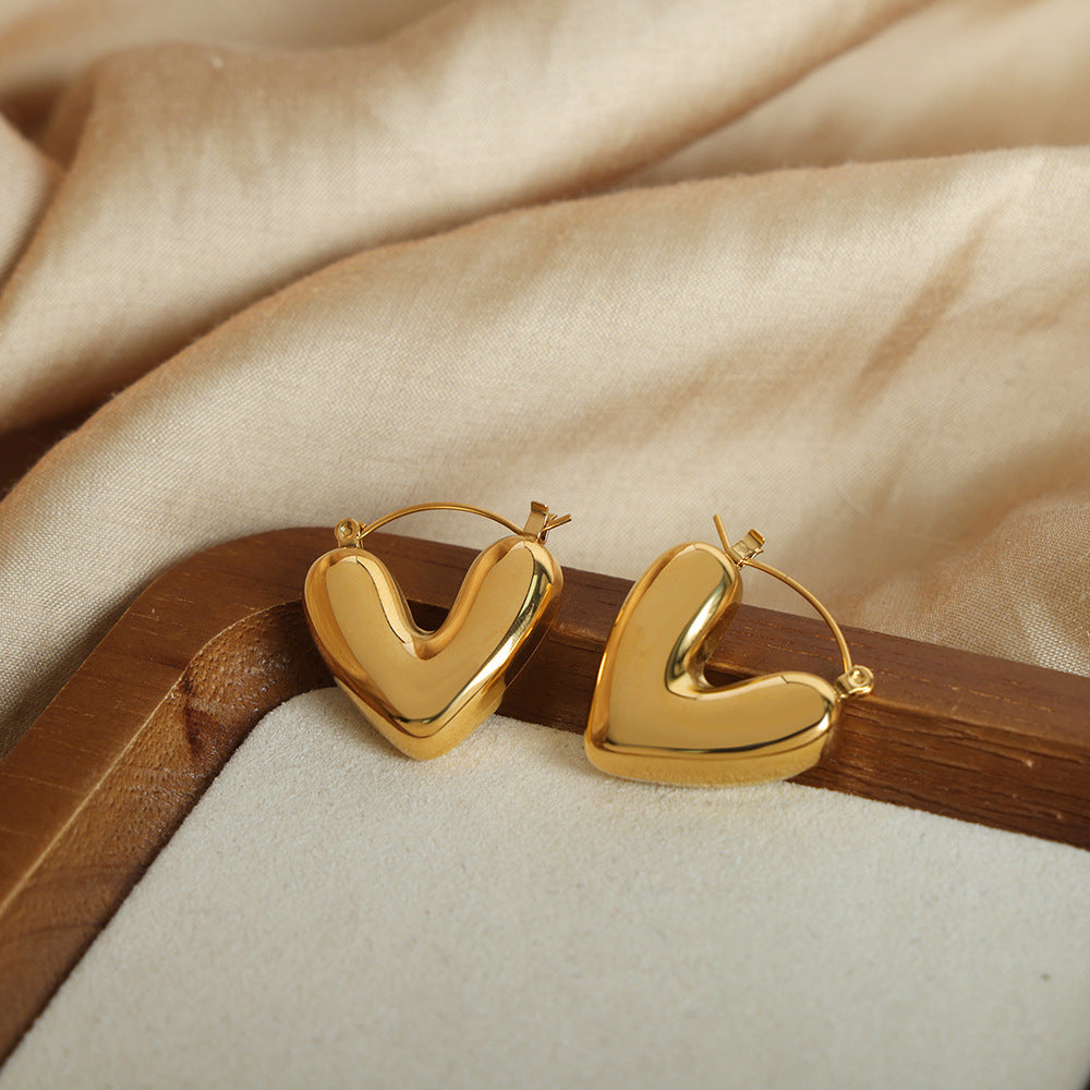 Chunky Heart Hoop Earring - Demifine 18KT Gold Plated