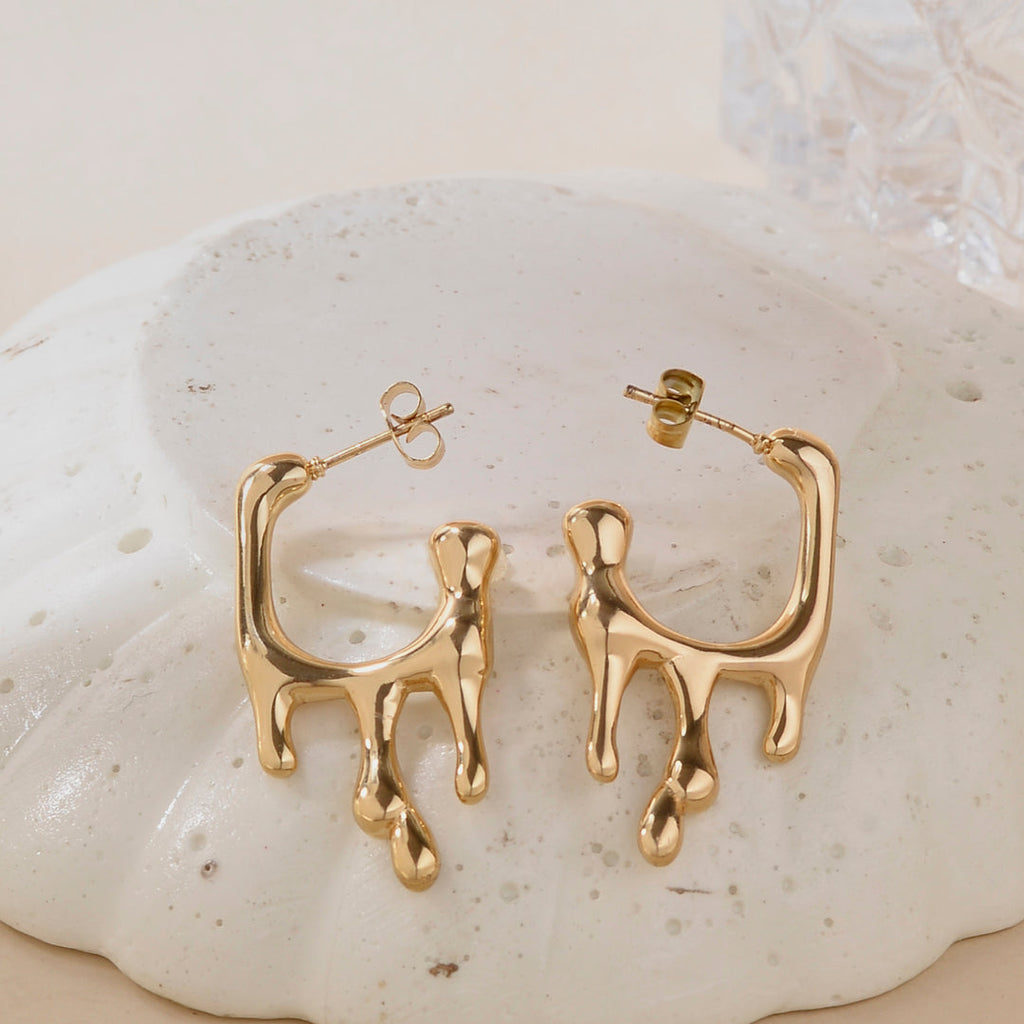 Mini Rectangular Melting Hoop Earrings - Demifine 18KT Gold Plated