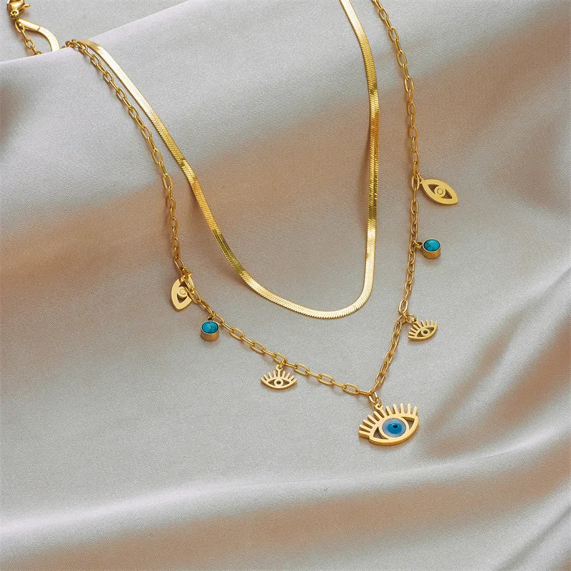 Evil Eye Pearl Aura Necklace Pendant Chain- Demifine 18KT Gold Plated