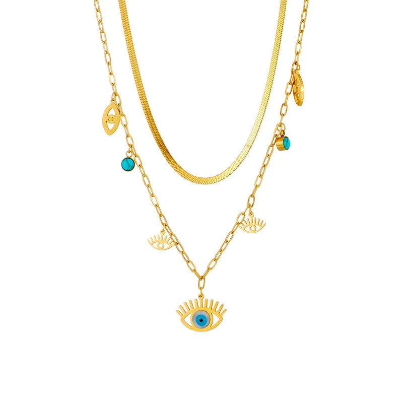 Evil Eye Pearl Aura Necklace Pendant Chain- Demifine 18KT Gold Plated