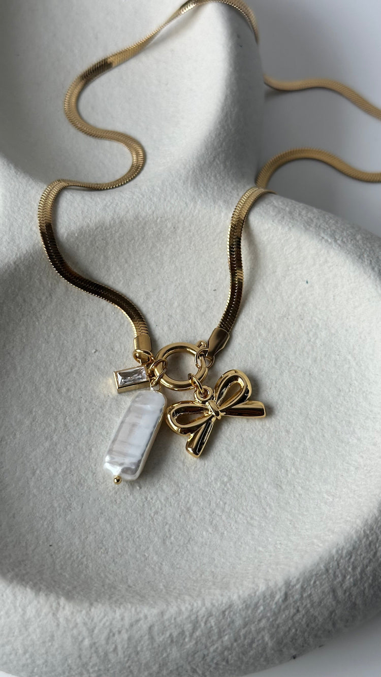 Mother of Pearl Bow Charm Pendant -18KT Gold Plated