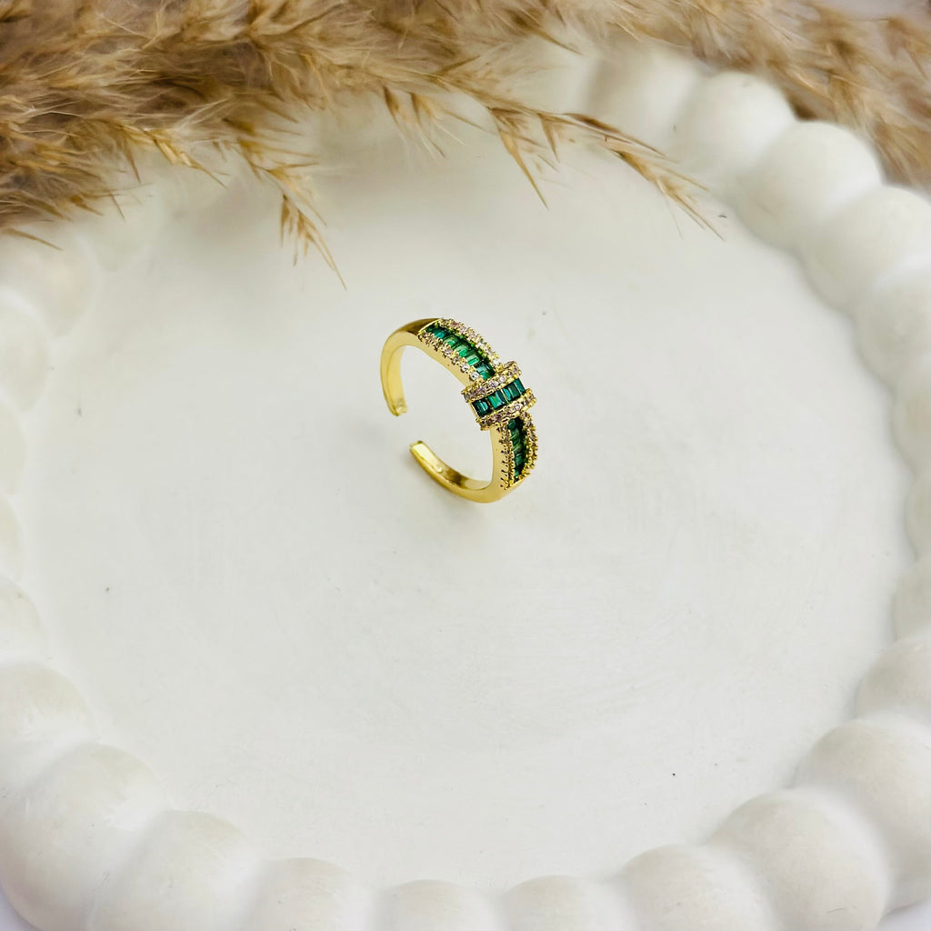 Emerald Regal Bow Ring - Demifine 18KT Gold Plated