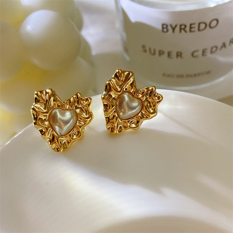 Pearl Studded Heart Statement Earrings - Demifine 18KT Gold Plated