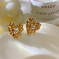 Pearl Studded Heart Statement Earrings - Demifine 18KT Gold Plated