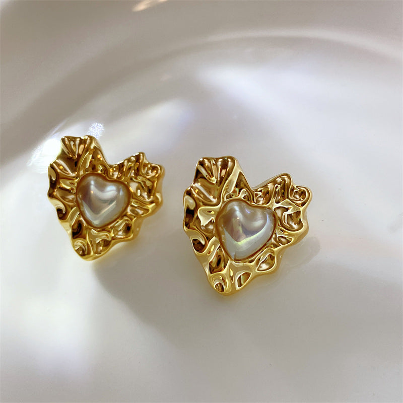 Pearl Studded Heart Statement Earrings - Demifine 18KT Gold Plated