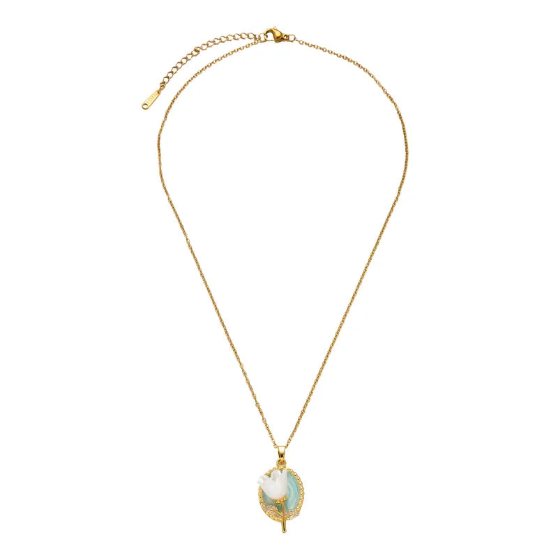 White Tulip Pendant - 18KT Gold Plated