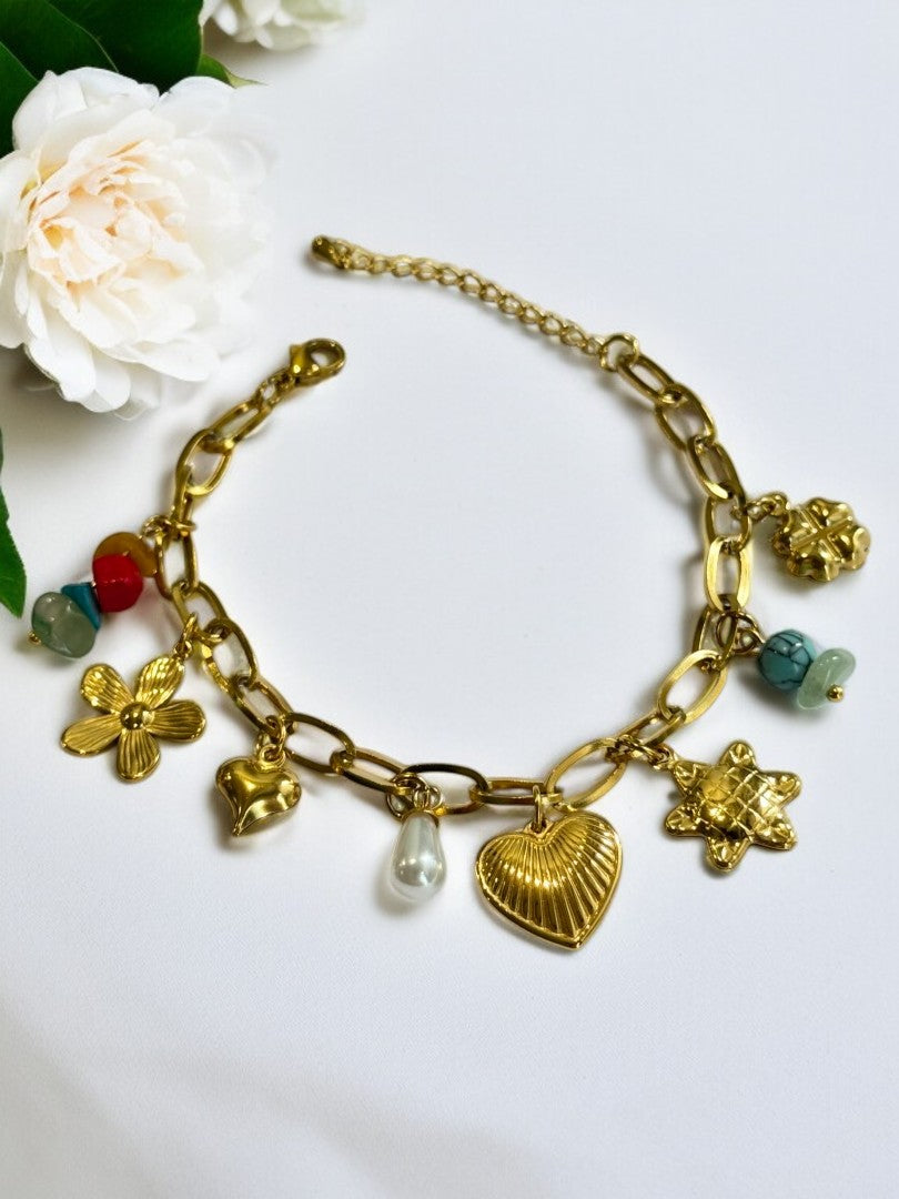 Queen of Hearts Charms Bracelet -18KT Gold Plated