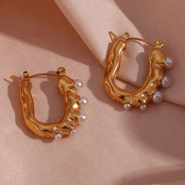 Pearl Drop Hoop Earrings - Demifine 18KT Gold Plated