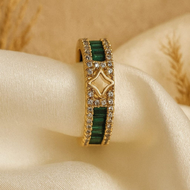 Clover Bloom Emerald Statement Ring - Demifine 18KT Gold Plated
