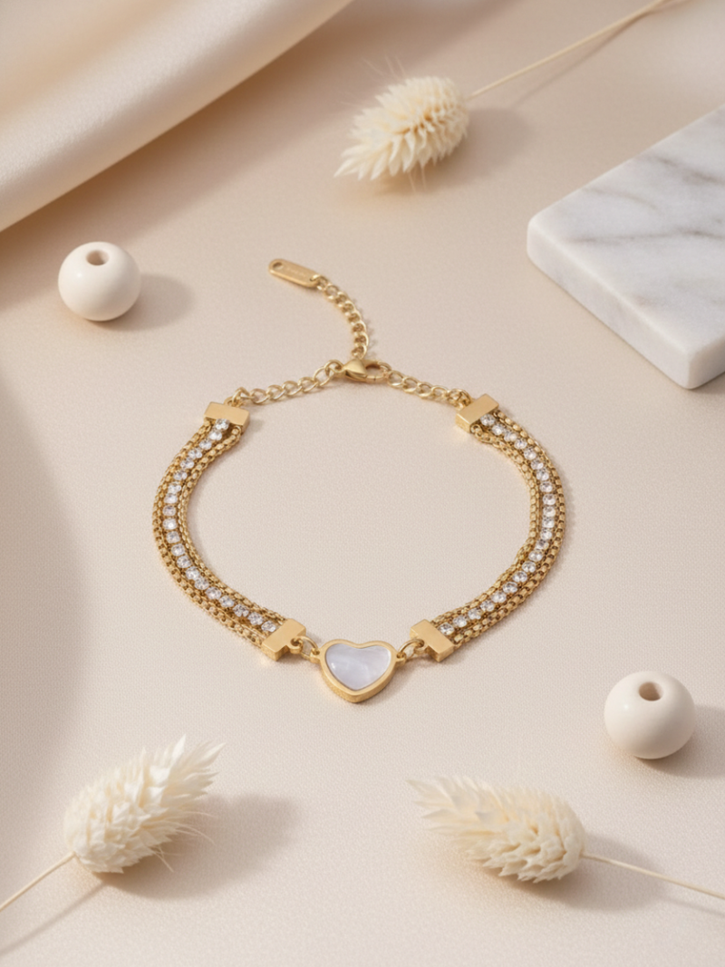 Mother of Pearl Heart Bracelet- Demifine 18KT Gold Plated