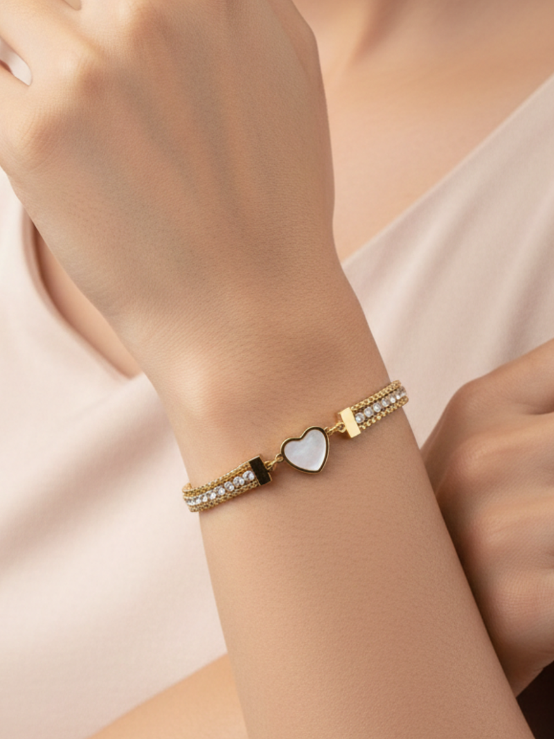 Mother of Pearl Heart Bracelet- Demifine 18KT Gold Plated