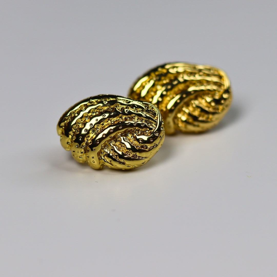 Hammered Shell stud Earring - Demifine 18KT Gold Plated