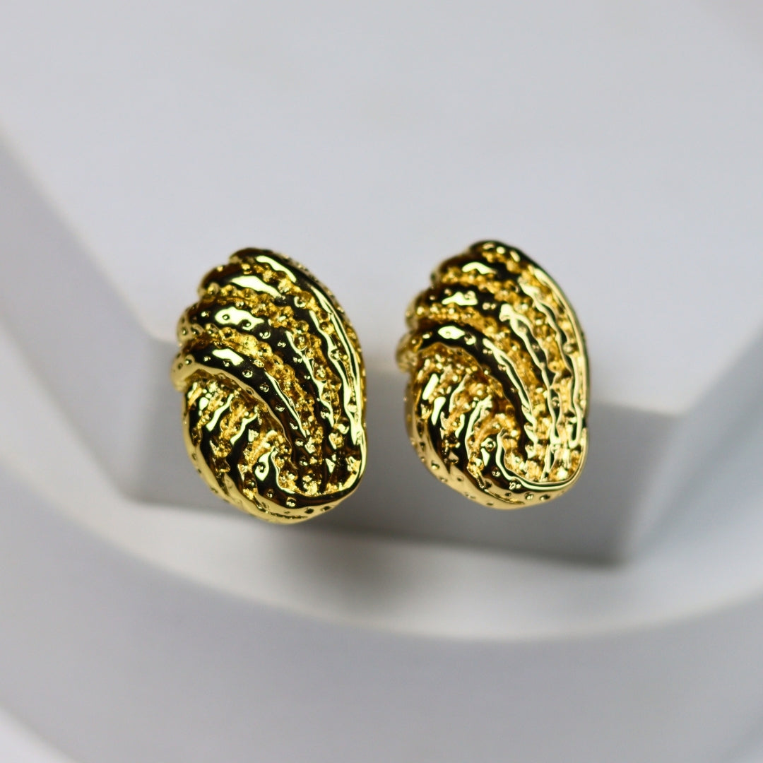 Hammered Shell stud Earring - Demifine 18KT Gold Plated