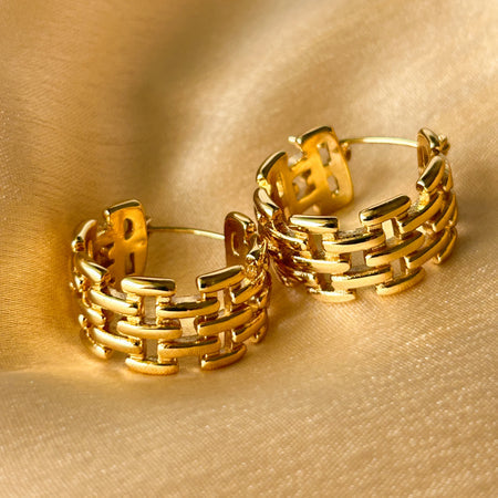 Soleil Link Hoop Earrings - 18KT Gold Plated