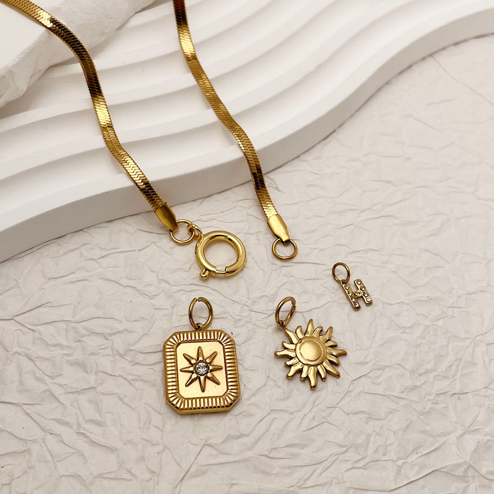 Celestial Star, Sun and H Alphabet Charms Pendant Chain - Demifine 18KT Gold Plated