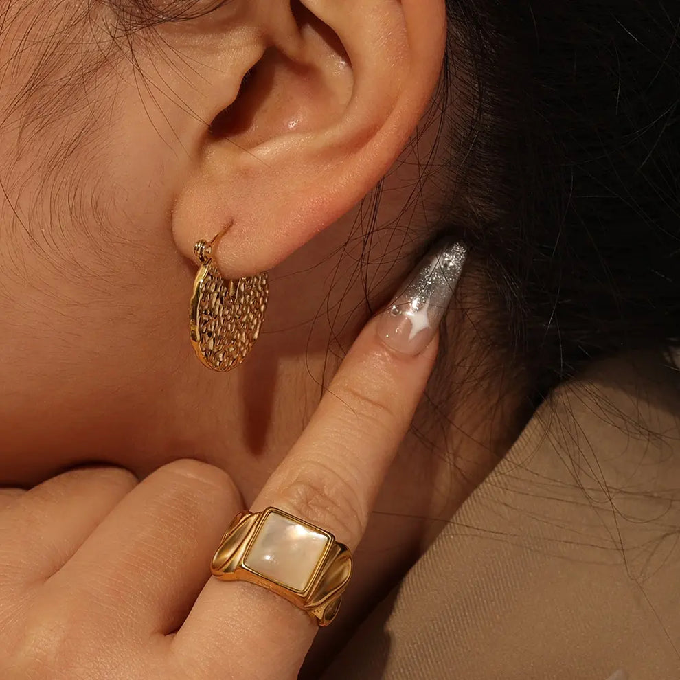 Textured Round Hoop Earring - Demifine 18KT Gold Plated