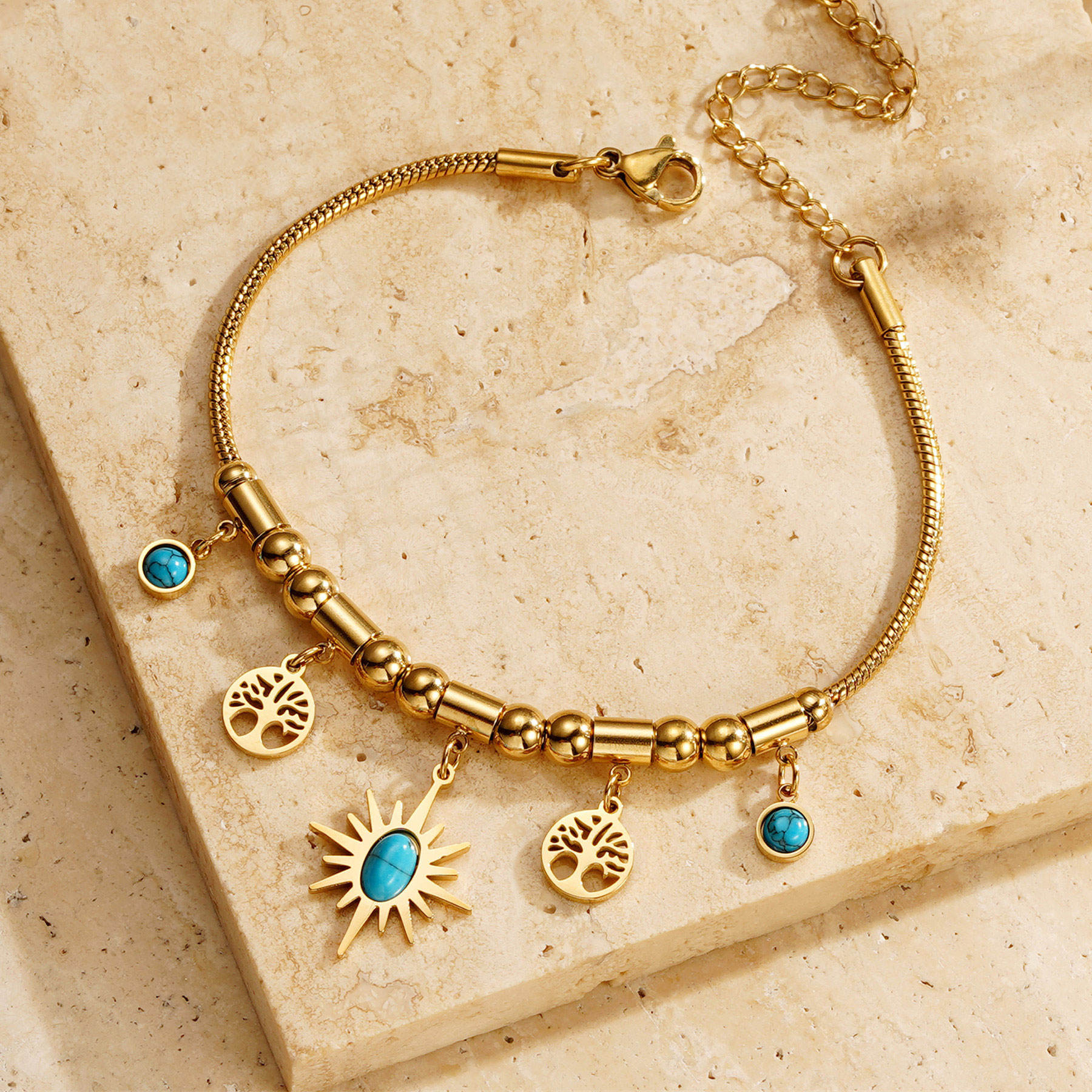 Tree of Life Turquoise Bracelet -18KT Gold Plated