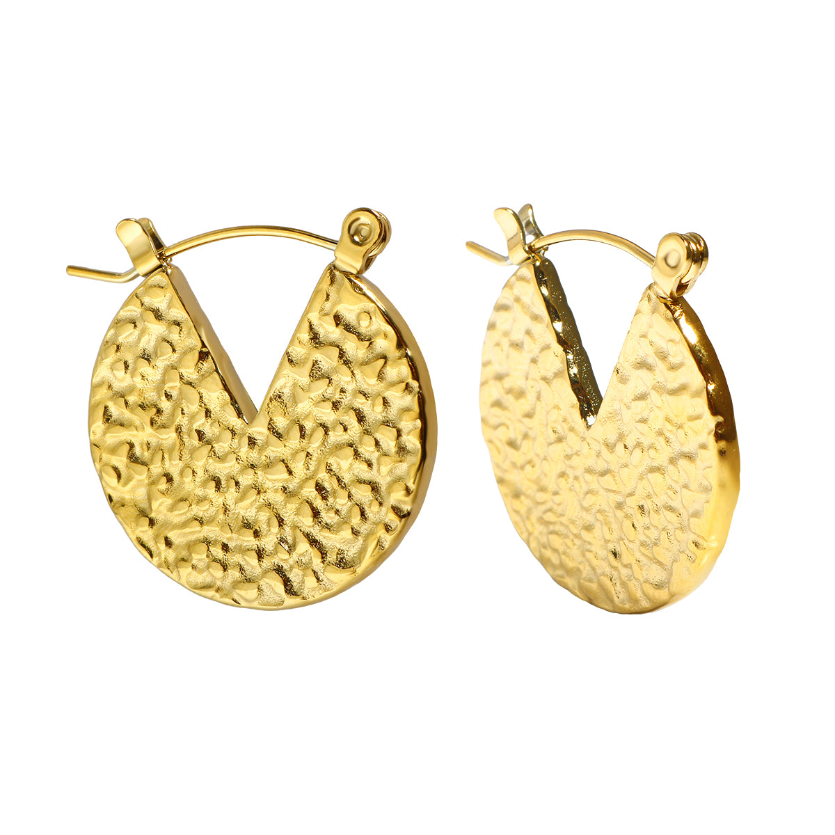 Textured Round Hoop Earrings - Demifine 18KT Gold Plated