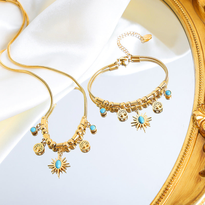 Tree of Life Turquoise Bracelet -18KT Gold Plated