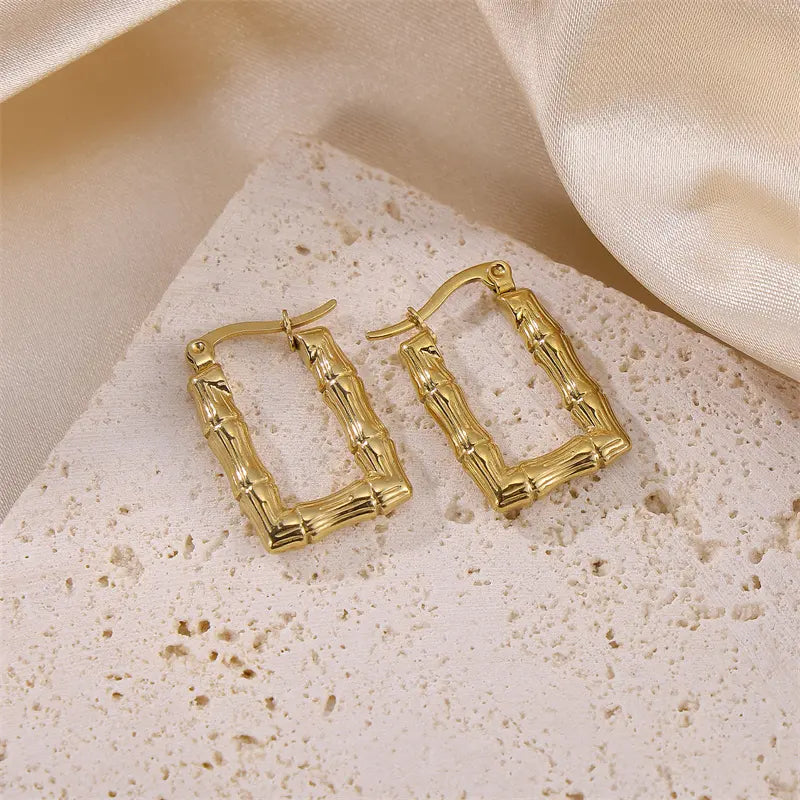 bamboo rectangular hoop Earring - Demifine 18KT Gold Plated