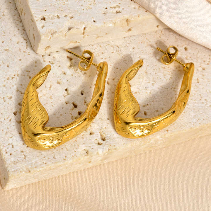 Textured Uneven Chunky Hoop Earrings - Demifine 18KT Gold Plated