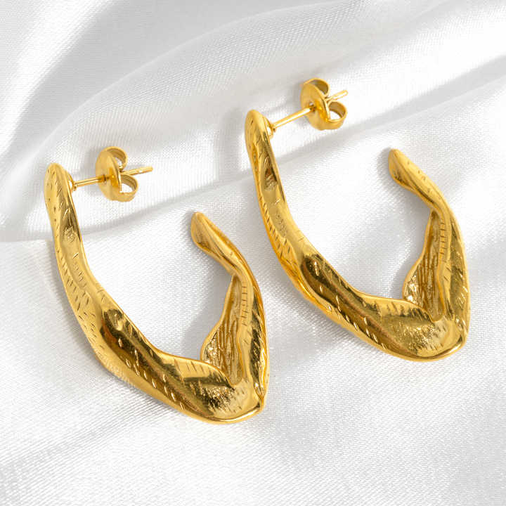 Textured Uneven Chunky Hoop Earrings - Demifine 18KT Gold Plated