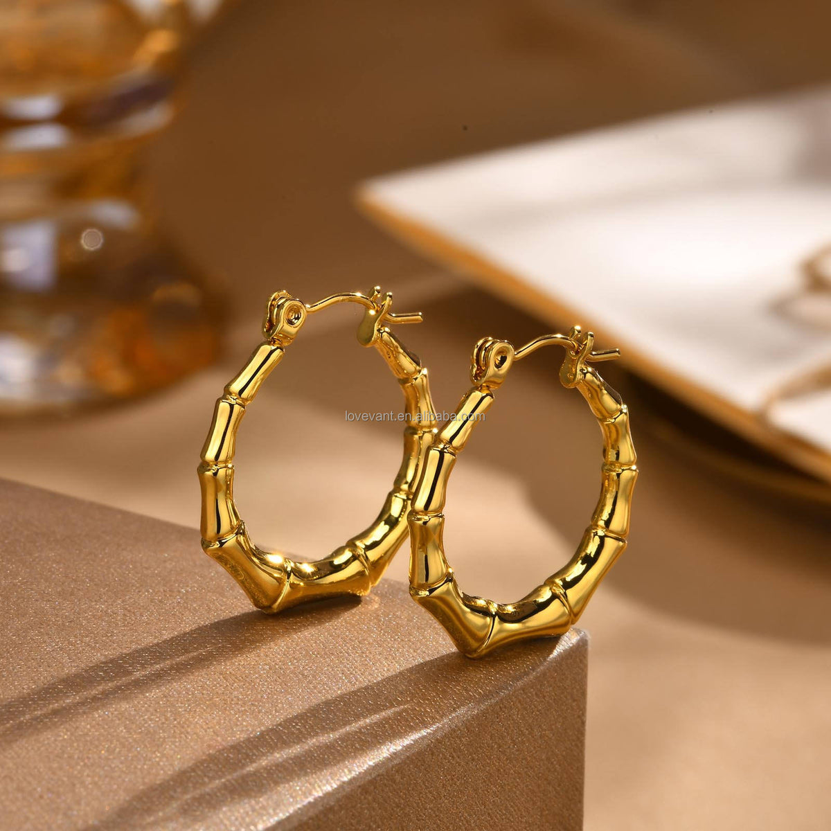 bamboo round hoop Earring - Demifine 18KT Gold Plated