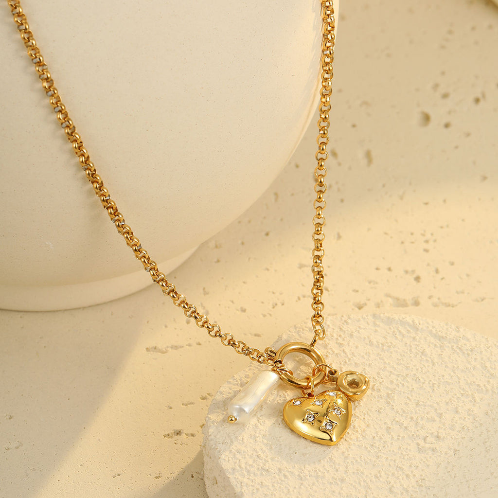 Multi charm MOP Studded Heart Pendant - 18KT Gold Plated