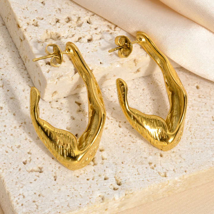 Textured Uneven Chunky Hoop Earrings - Demifine 18KT Gold Plated
