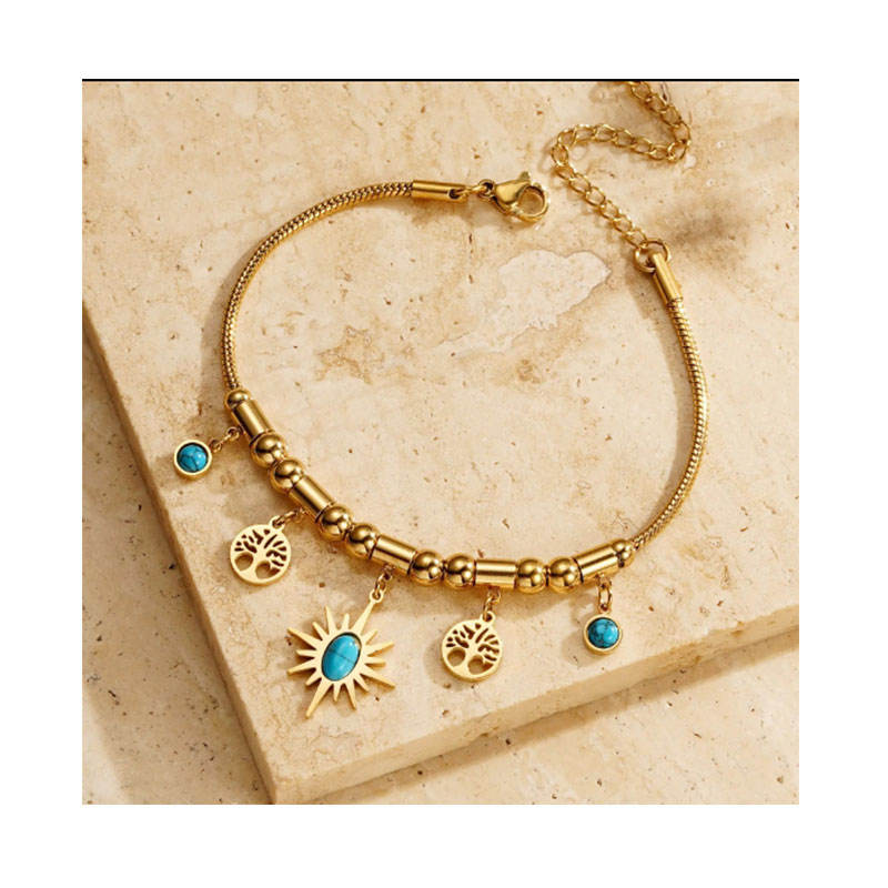 Tree of Life Turquoise Bracelet -18KT Gold Plated