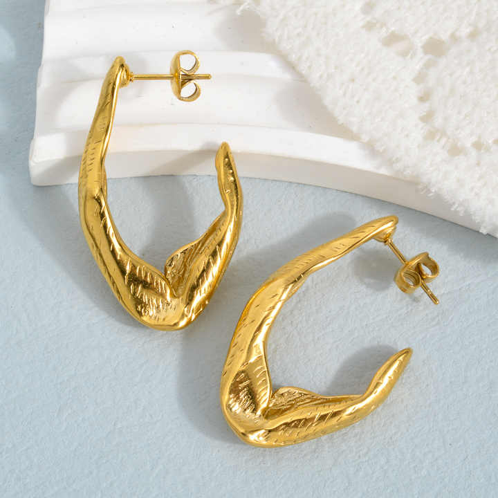 Textured Uneven Chunky Hoop Earrings - Demifine 18KT Gold Plated